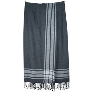 Valerie Stevens Vintage Wool Dark Gray Lightweight Maxi Skirt with fringe hem 20